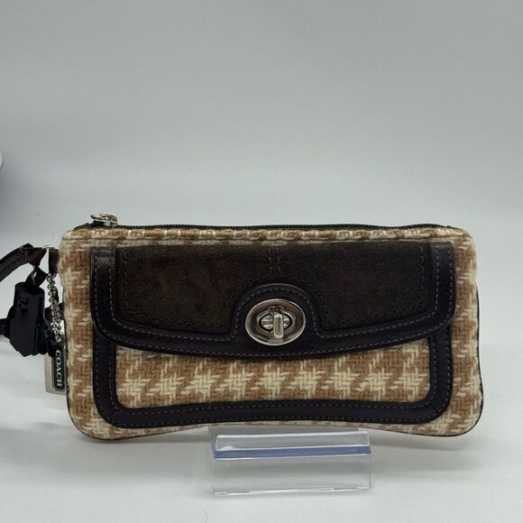 COACH HERRINGBONE TWEED & SUEDE WRISTLET